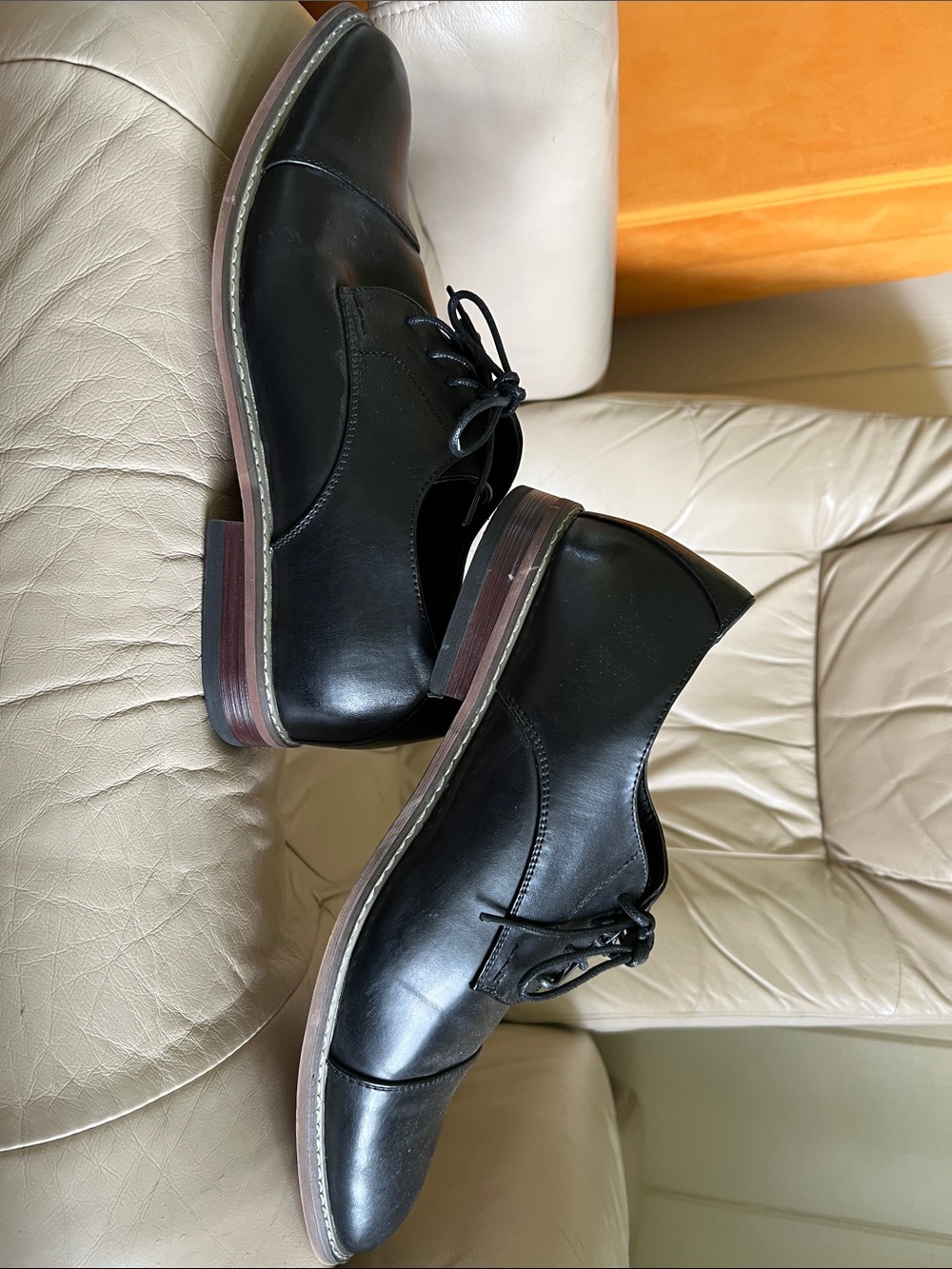 Vostey Men's Black Leather Oxford Dress Shoes